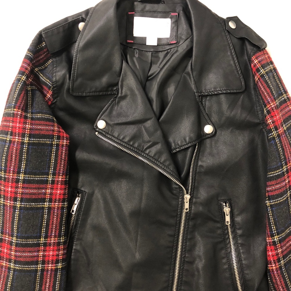 Warm & light leather plaid jacket